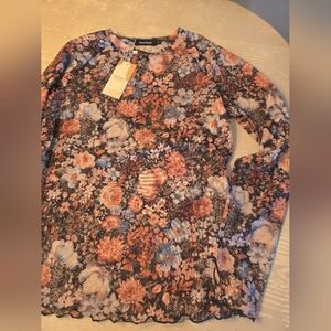 Dearmore Multicolor Sheer Floral Long Sleeve Top Sz L New